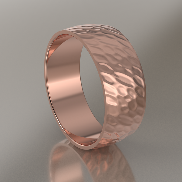 Hammered Rose Gold 8mm Domed Wedding Band