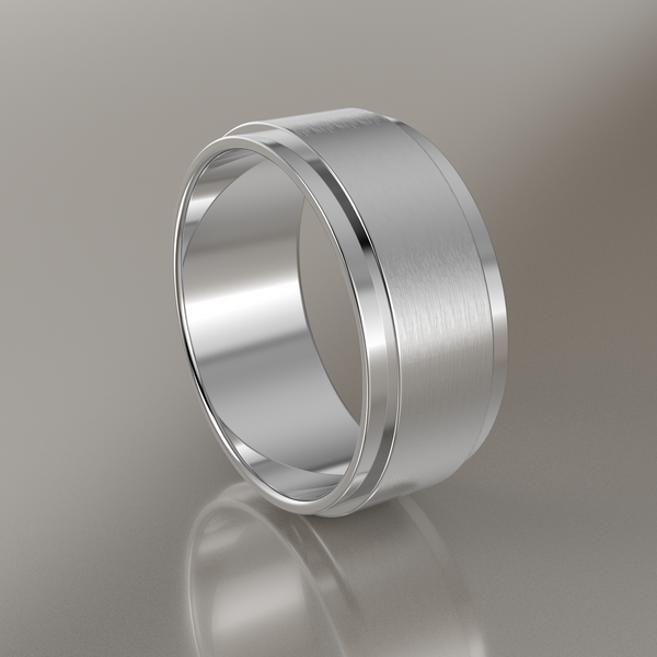 Brushed White Gold 8mm Step Edge Wedding Band