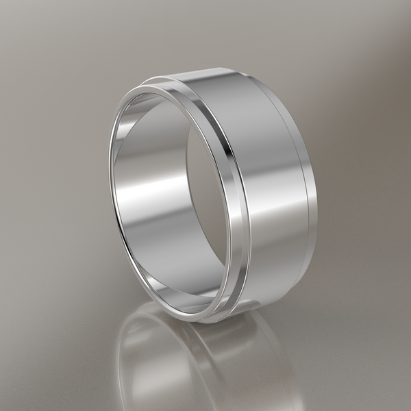 Polished White Gold 8mm Step Edge Wedding Band