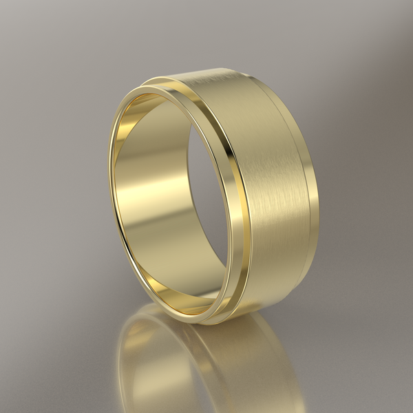 Brushed Yellow Gold 8mm Step Edge Wedding Band