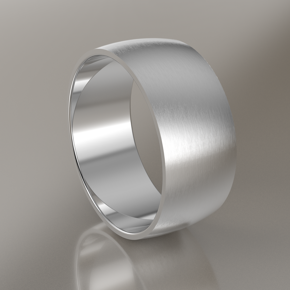 Brushed White Gold 10mm Domed Wedding Band