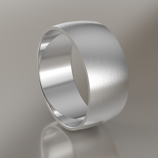 Brushed White Gold 9mm Domed Wedding Band