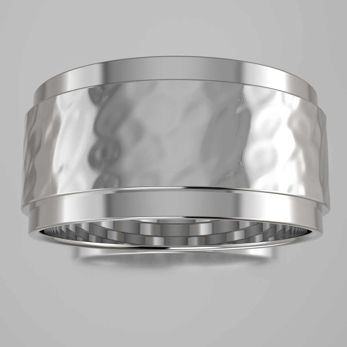 Hammered White Gold 9mm Step Edge Wedding Band
