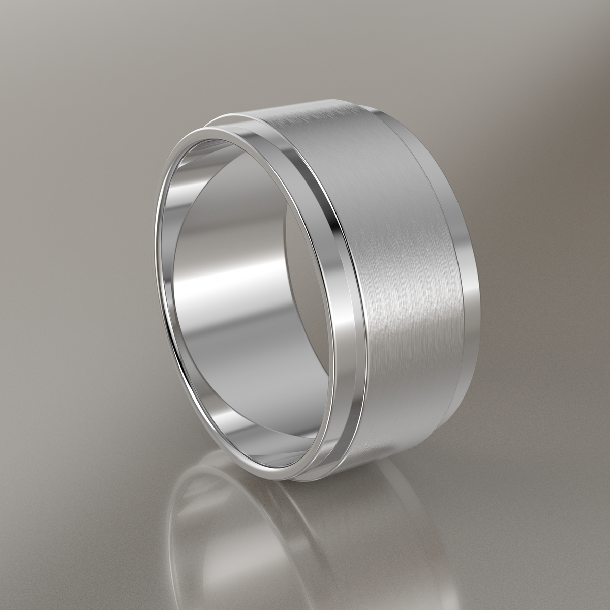 Brushed White Gold 9mm Step Edge Wedding Band