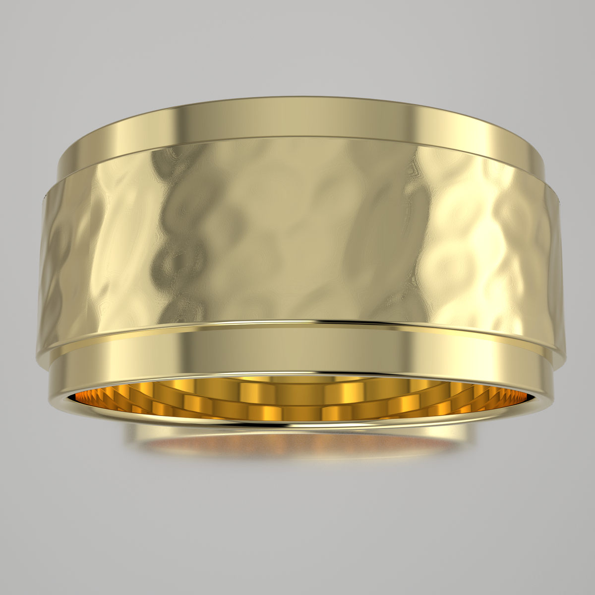 Hammered Yellow Gold 9mm Step Edge Wedding Band