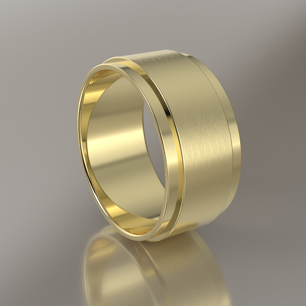 Brushed Yellow Gold 9mm Step Edge Wedding Band