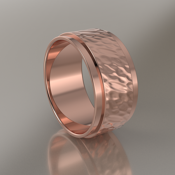 Hammered Rose Gold 9mm Step Edge Wedding Band