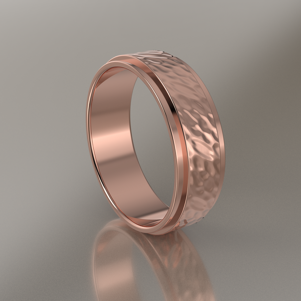 Hammered Rose Gold 6mm Step Edge Wedding Band