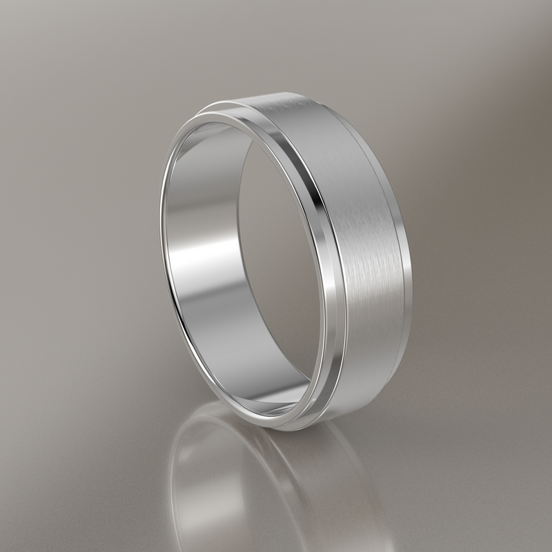 Brushed White Gold 6mm Step Edge Wedding Band - Main Image
