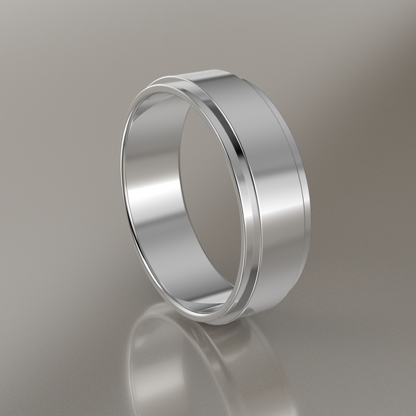 Polished White Gold 6mm Step Edge Wedding Band