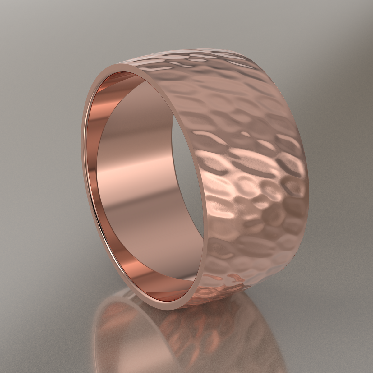 Hammered Rose Gold 10mm Domed Wedding Band