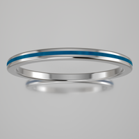 Polished White Gold 1.5mm Stacking Ring Blue Swirl Resin
