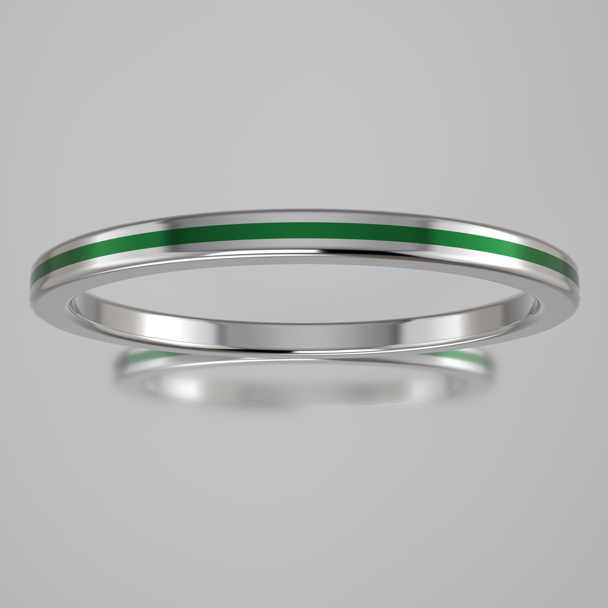 Polished Sterling Silver 1.5mm Stacking Ring Green Resin