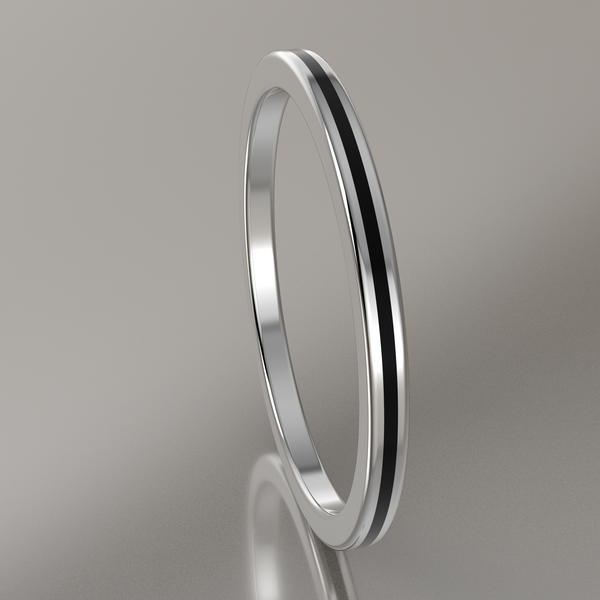Polished White Gold 1.5mm Stacking Ring Black Resin