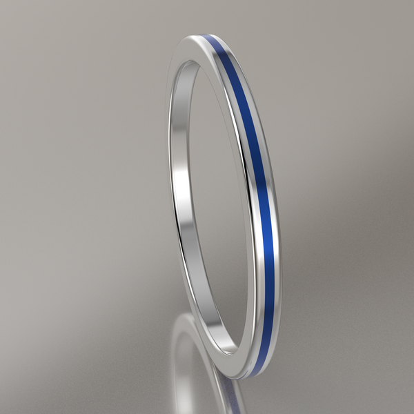Polished White Gold 1.5mm Stacking Ring Blue Resin