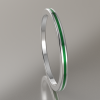 Polished White Gold 1.5mm Stacking Ring Green Resin