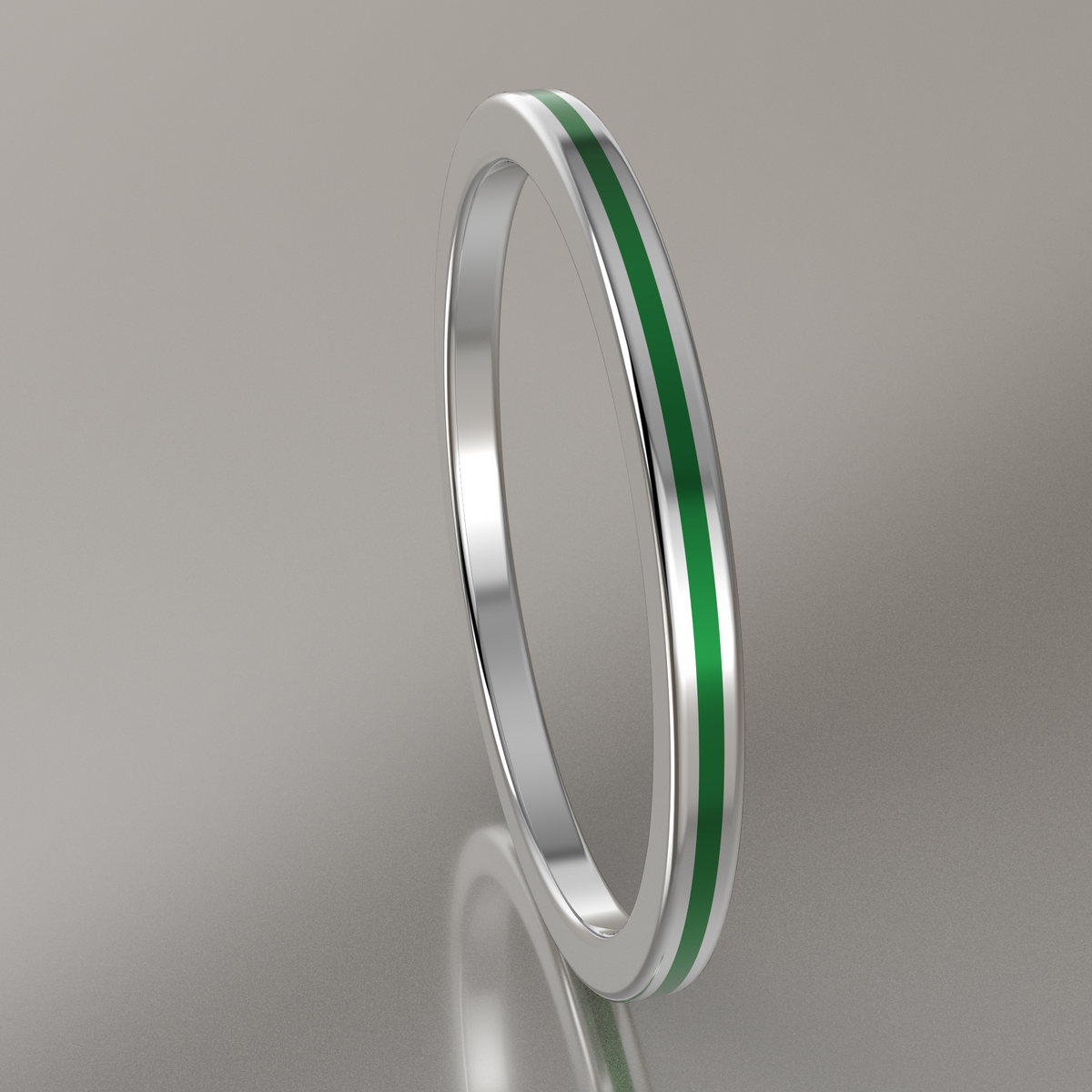 Polished Sterling Silver 1.5mm Stacking Ring Green Resin