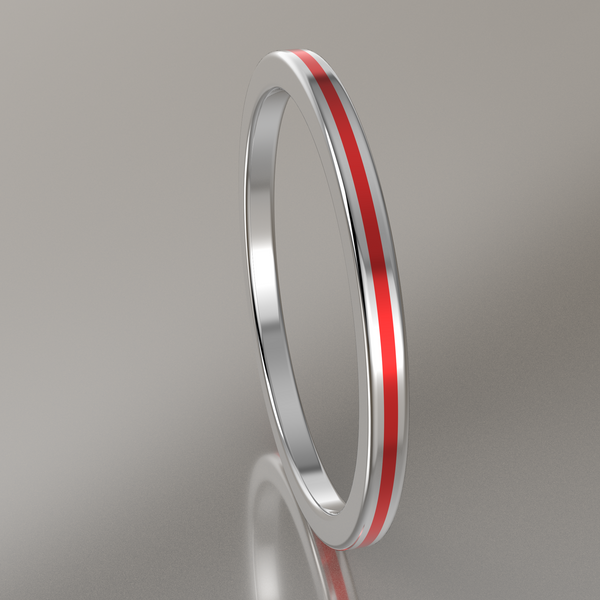 Polished White Gold 1.5mm Stacking Ring Red Resin