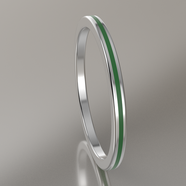 Polished White Gold 1.5mm Stacking Ring Transparent Green Resin