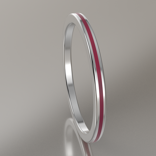 Polished White Gold 1.5mm Stacking Ring Transparent Pink Resin