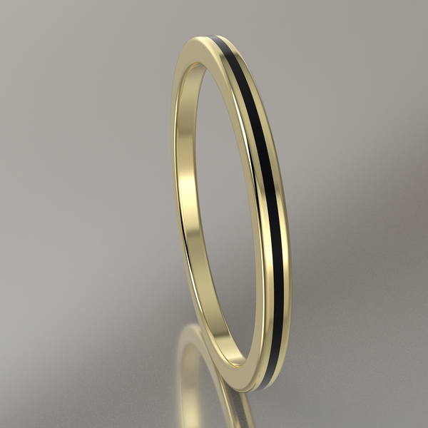 Polished Yellow Gold 1.5mm Stacking Ring Black Resin