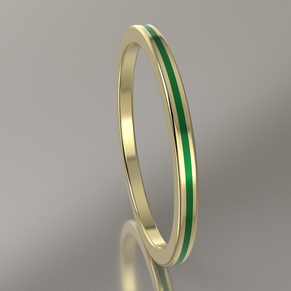 Polished Yellow Gold 1.5mm Stacking Ring Green Resin