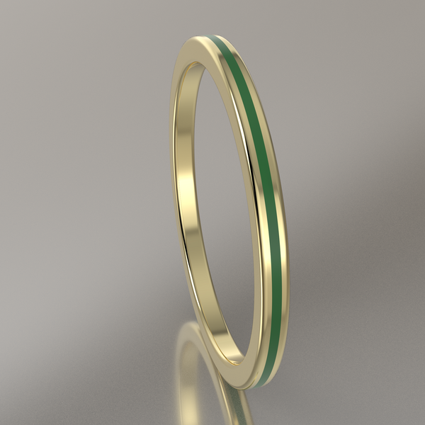 Polished Yellow Gold 1.5mm Stacking Ring Transparent Green Resin