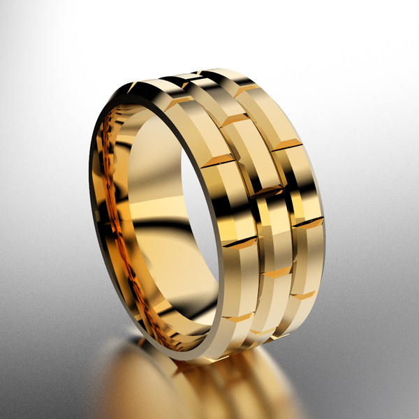 Polished 14kt Yellow Gold 10mm Brick Pattern Wedding Band