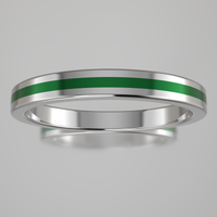 Polished White Gold 2.5mm Stacking Ring Green Resin