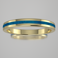 Polished Yellow Gold 2.5mm Stacking Ring Blue Swirl Resin