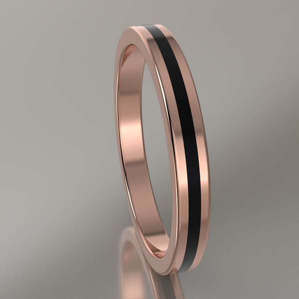 Polished Rose Gold 2.5mm Stacking Ring Black Resin