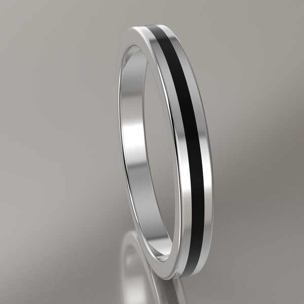 Polished White Gold 2.5mm Stacking Black Resin