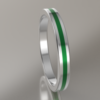 Polished White Gold 2.5mm Stacking Ring Green Resin