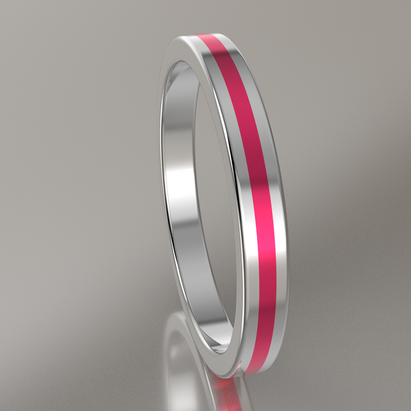 Polished White Gold 2.5mm Stacking Ring Pink Resin