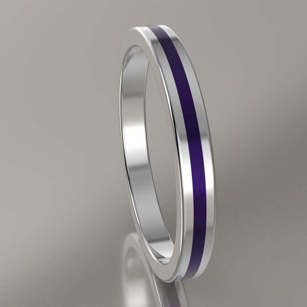 Polished White Gold 2.5mm Stacking Ring Purple Resin