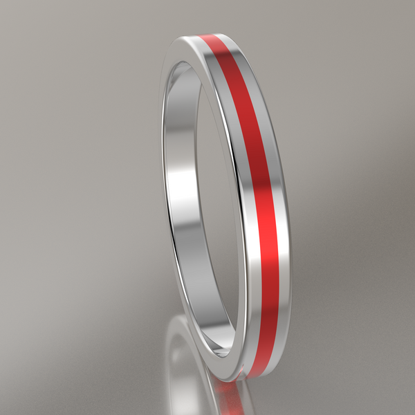 Polished White Gold 2.5mm Stacking Ring Red Resin