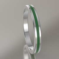 Polished White Gold 2.5mm Stacking Ring Transparent Green Resin