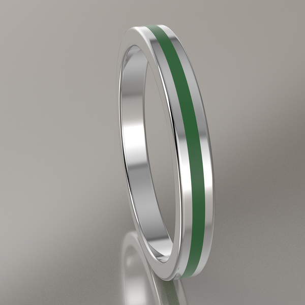 Polished White Gold 2.5mm Stacking Ring Transparent Green Resin