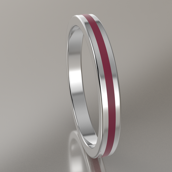 Polished White Gold 2.5mm Stacking Ring Transparent Pink Resin
