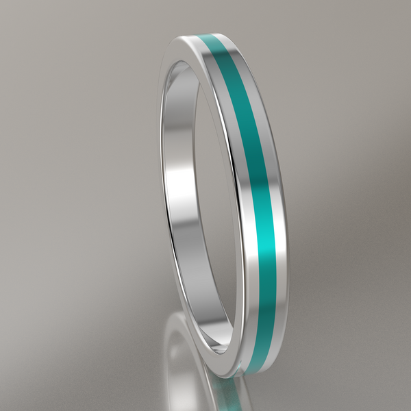 Polished White Gold 2.5mm Stacking Ring Turquoise Resin