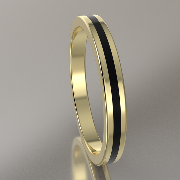 Polished Yellow Gold 2.5mm Stacking Ring Black Resin