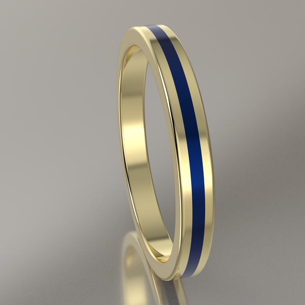 Polished Yellow Gold 2.5mm Stacking Ring Dark Blue Resin