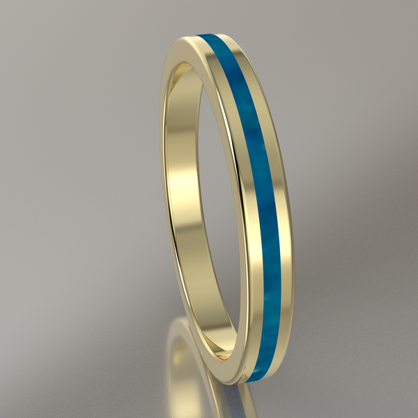 Polished Yellow Gold 2.5mm Stacking Ring Blue Swirl Resin