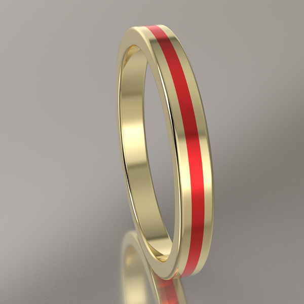 Polished Yellow Gold 2.5mm Stacking Ring Red Resin