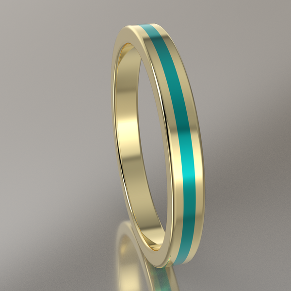 Polished Yellow Gold 2.5mm Stacking Ring Turquoise Resin
