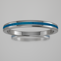 Polished White Gold 2mm Stacking Ring Blue Swirl Resin