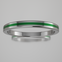 Polished White Gold 2mm Stacking Ring Green Resin