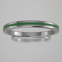 Polished White Gold 2mm Stacking Ring Transparent Green Resin