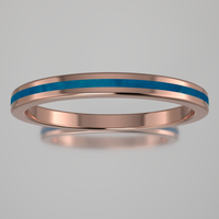 Polished Rose Gold 2mm Stacking Ring Blue Swirl Resin