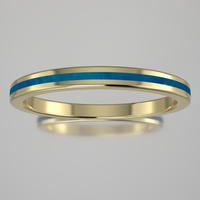 Polished Yellow Gold 2mm Stacking Ring Blue Swirl Resin